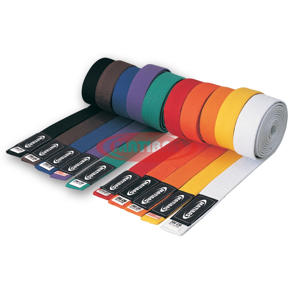 standard martial arts training rank belts in a full range of grading colors for karate taekwondo judo and BJJ everyday training