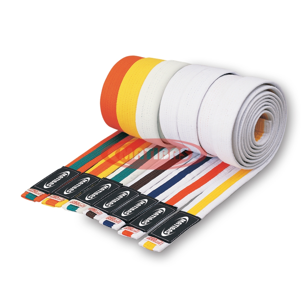 heavy duty martial arts rank belts in a full range of grading colors for karate taekwondo judo and BJJ serious training