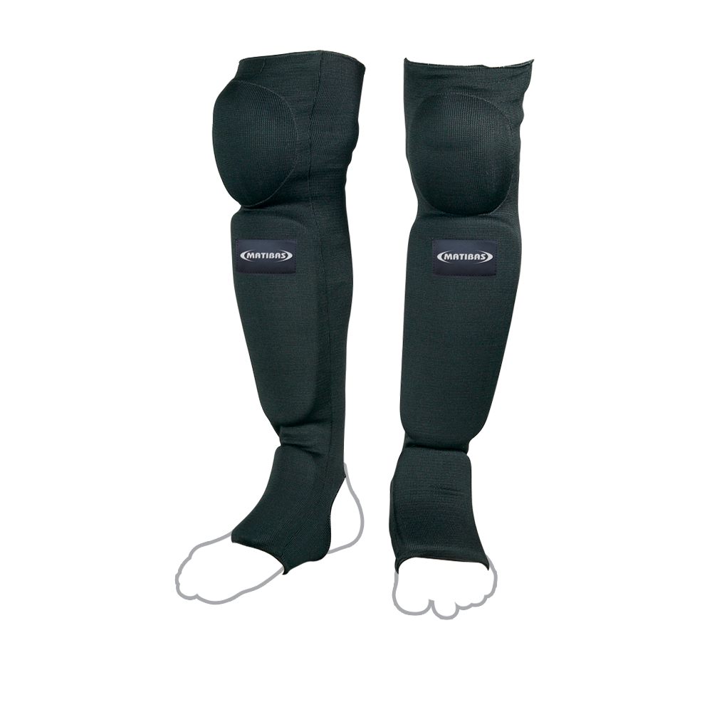 lightweight cotton elasticated shin guards with knee attachment for martial arts training