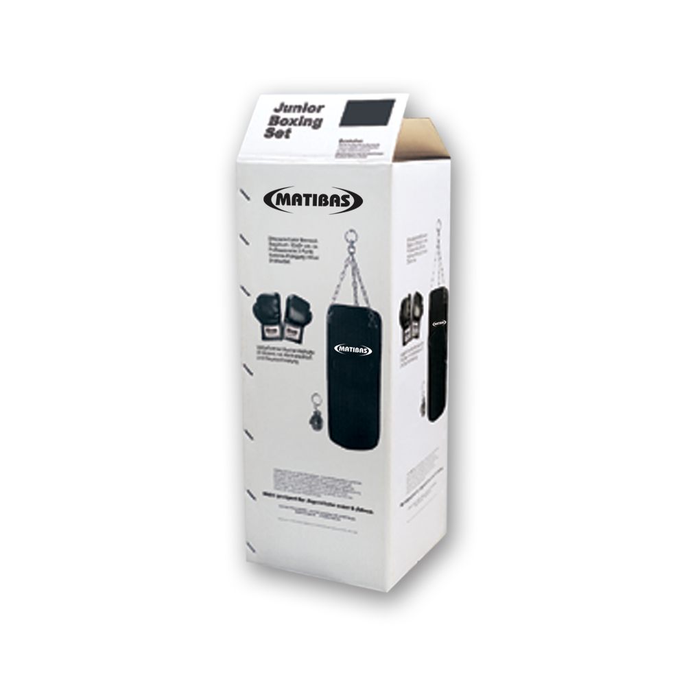 Reinforced packing designed for retail display of punching bags.