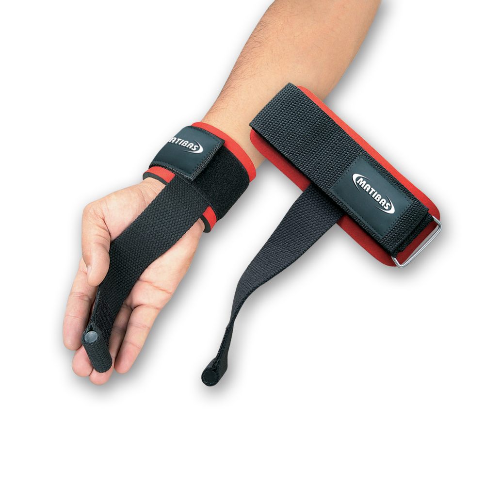 Cotton lifting straps with neoprene padding designed for secure grip support.