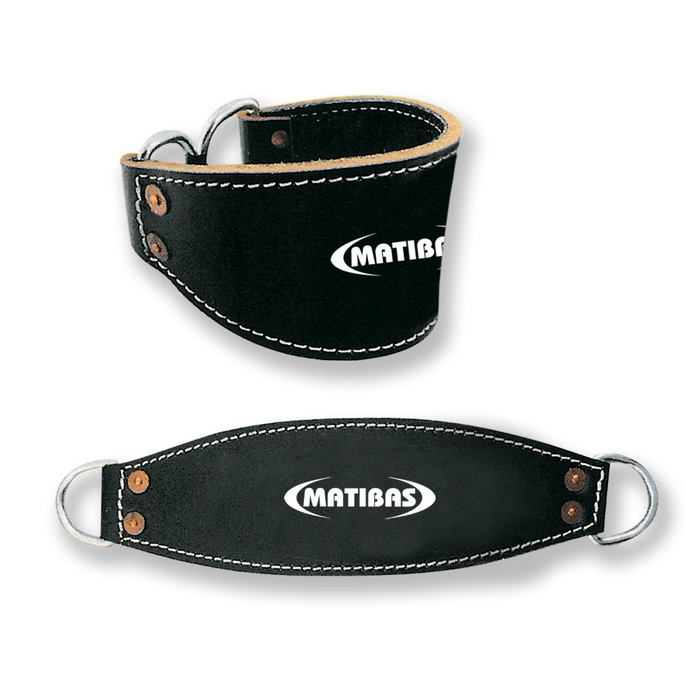 Genuine leather ankle strap designed for secure cable attachment training.